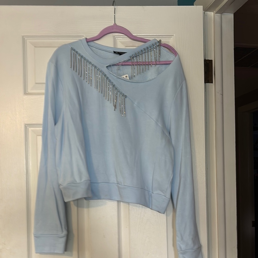 INC International Concepts Light Blue Top with Silver Detailing